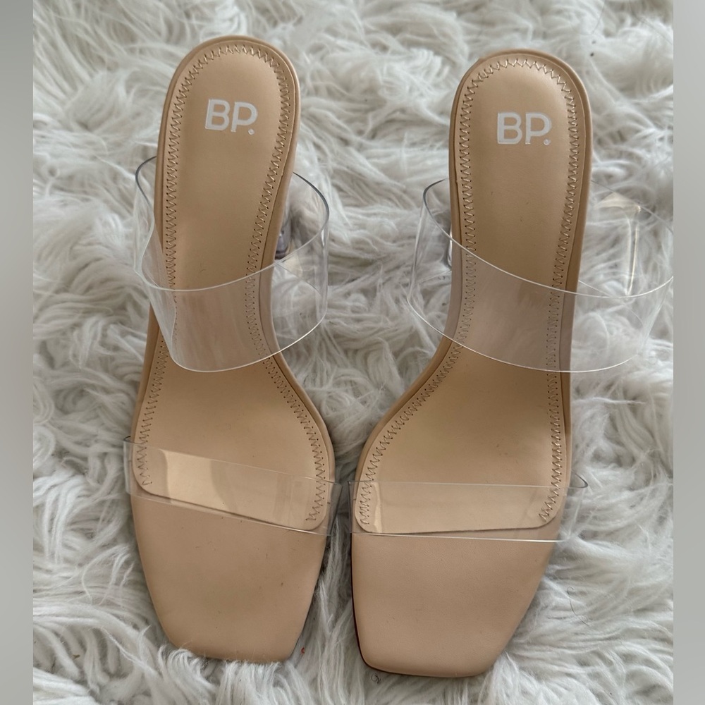 bp Tan Heels with Clear Straps